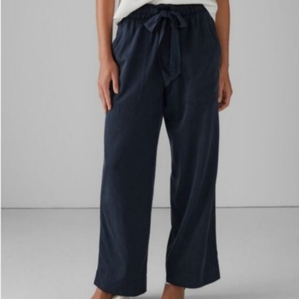 Club Monaco wide leg cupro blue pull on pants tie waist blue large